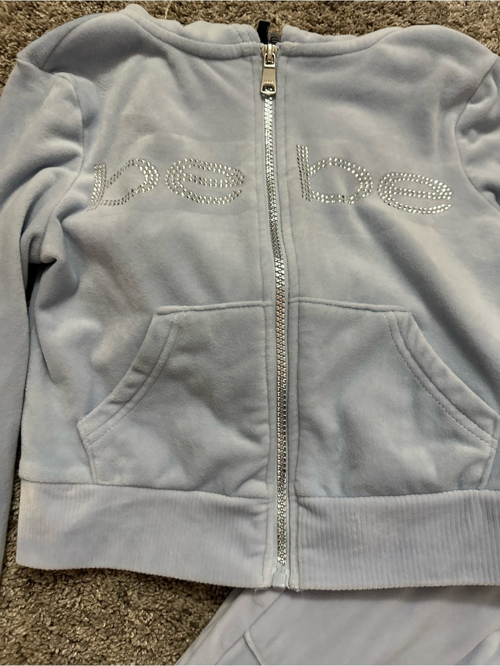 bebe Light Blue Velvet Cropped Hoodie & Joggers Set teenager